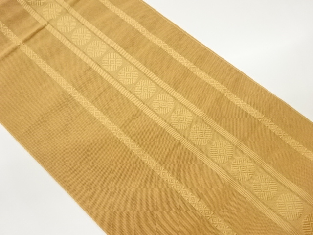  紗 縞に丸文・菱模様織出し名古屋帯